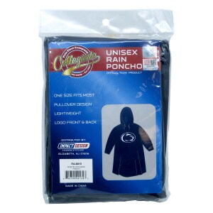 navy unisex rain poncho with Penn State Athletic Logo and drawstring hood